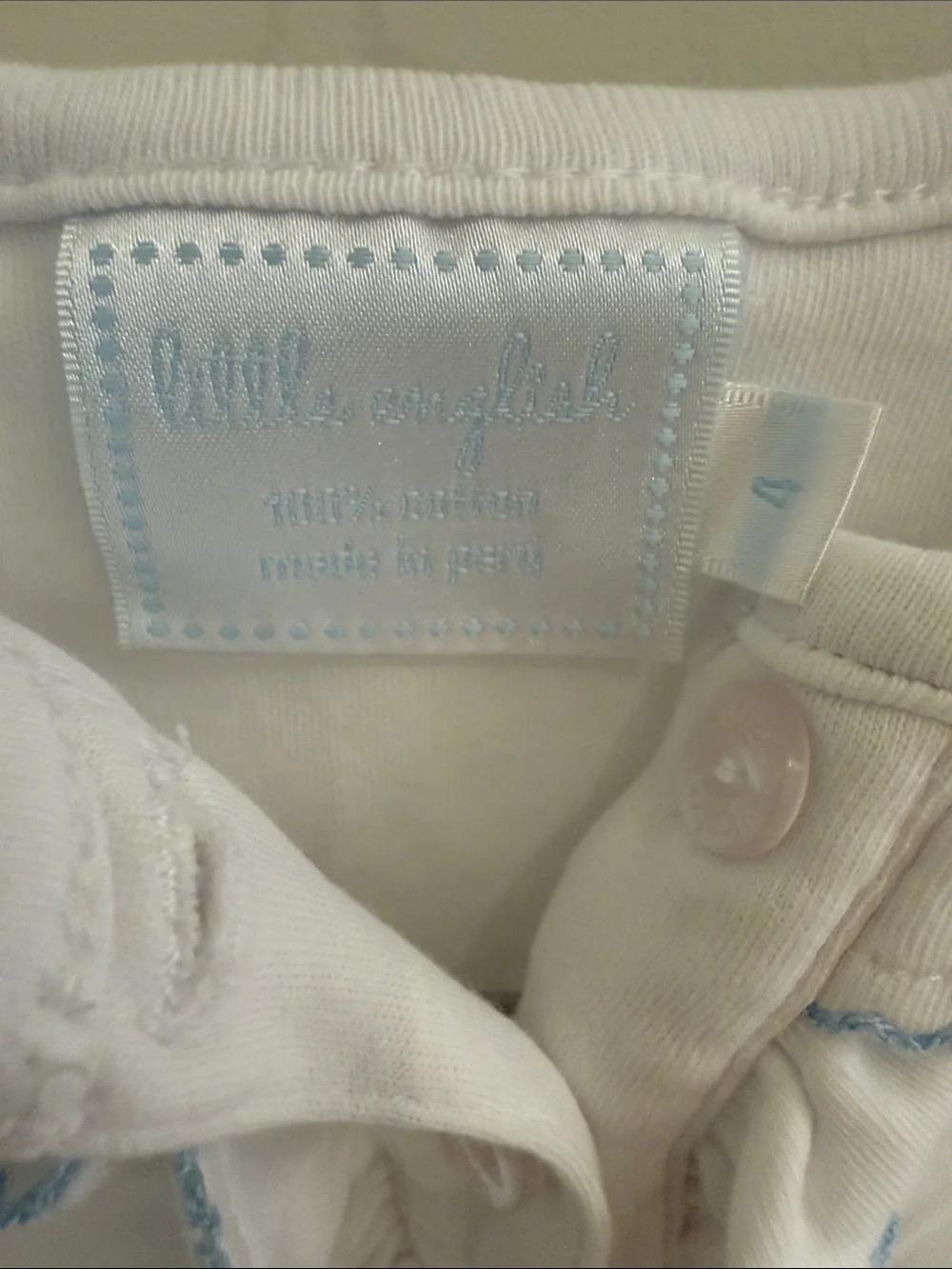 Little English White Sleeveless Ruffle Tank with Light Blue Trim